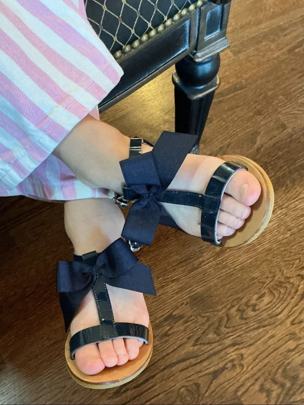 JACADI Girls Navy Bow Strappy Sandals - Sz 9.5 US (Sz 26)